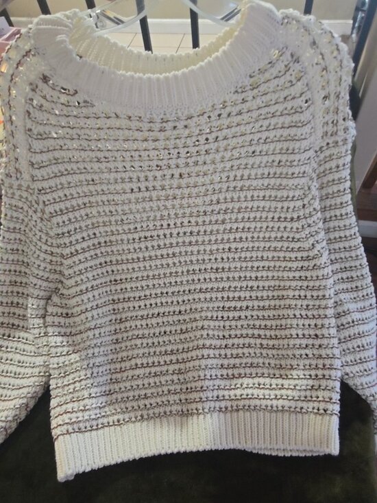 Bimba y Lola Sweaters - Bimba y Lola Cream Chunky Knit Sweater Womens S Red Green Fleck Cozy Crewneck